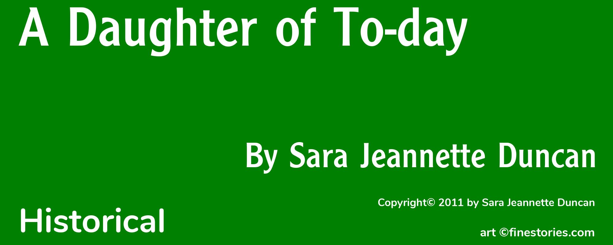 A Daughter of To-day - Cover